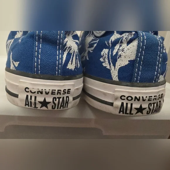 Converse Blue and White Floral High-Top Sneakers - Picture 5 of 8